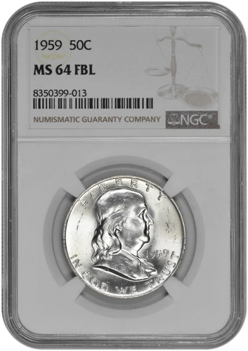 1959 50C Silver Franklin Half Dollar NGC MS 64 FBL White with New Holder