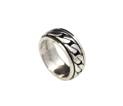 925 Sterling Silver Spinner Ring Chain Link Fidget Spinning Wedding Band Unisex