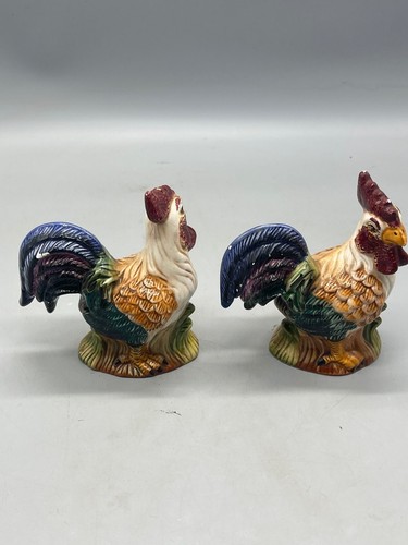 Young's ceramic rooster salt pepper shaker set green brown 5" tall 4.5" READ - Picture 4 of 7