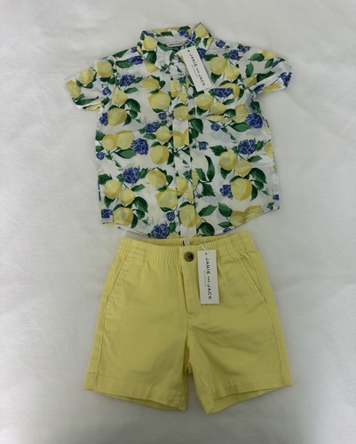 New Janie and Jack Boy's Set Outfit Lemon Shirt +Twill Pull-On Short Size 2T