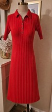 LOFT Tomato Red Ribbed Knit Polo Midi Dress, causal comfort, classicStyle Sz Sm