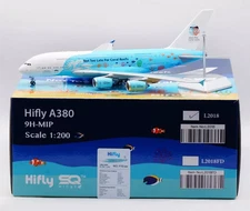 SQ Wings L2018 Hifly Airbus A380-800 Coral Reef 9H-MIP Diecast 1/200 Jet Model