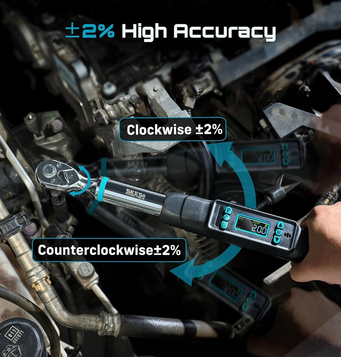 TAGVIT 1/2" Drive Digital Torque Adapter, 12.54-250.8 Ft-lb/17-340 Nm Digital Torque Adapter Set With 3/8" And 1/4" Adapters, Buzzer & LED Flash Notification For Motorcycle Car Repair - View #6