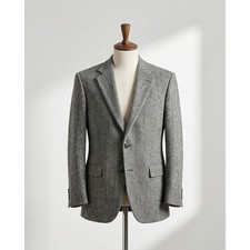 Stafford Mens 44R Gray Herringbone 100 Silk Two Button Blazer Sport Coat
