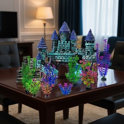 13 Pieces Aquarium Decorations Kit, Fish Tank Decorations Set Small Resin Castle