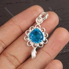 Natural SWISS BLUE TOPAZ 925 Sterling Silver Engagement Bezel Pendant Jewelry