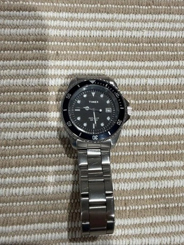 Vintage Timex Indiglo Men Diver Watch Silver Rotating Bezel Date T29781 - RUNS