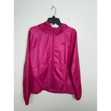 NWOT Under Armour Womens Pink Full Zip Hooded Windbreaker Jacket Mesh Lined XL