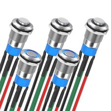 12MM Latching Push Button Switch 12V Push Button Switch Silver Shell Blue LED...