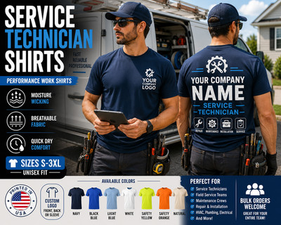 Service Technician Performance Shirt Custom Dry Fit Company Logo Uniform