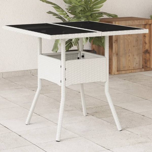 Gartentisch Mit Glasplatte Weiß 80X80X75 Cm Poly Rattan-image