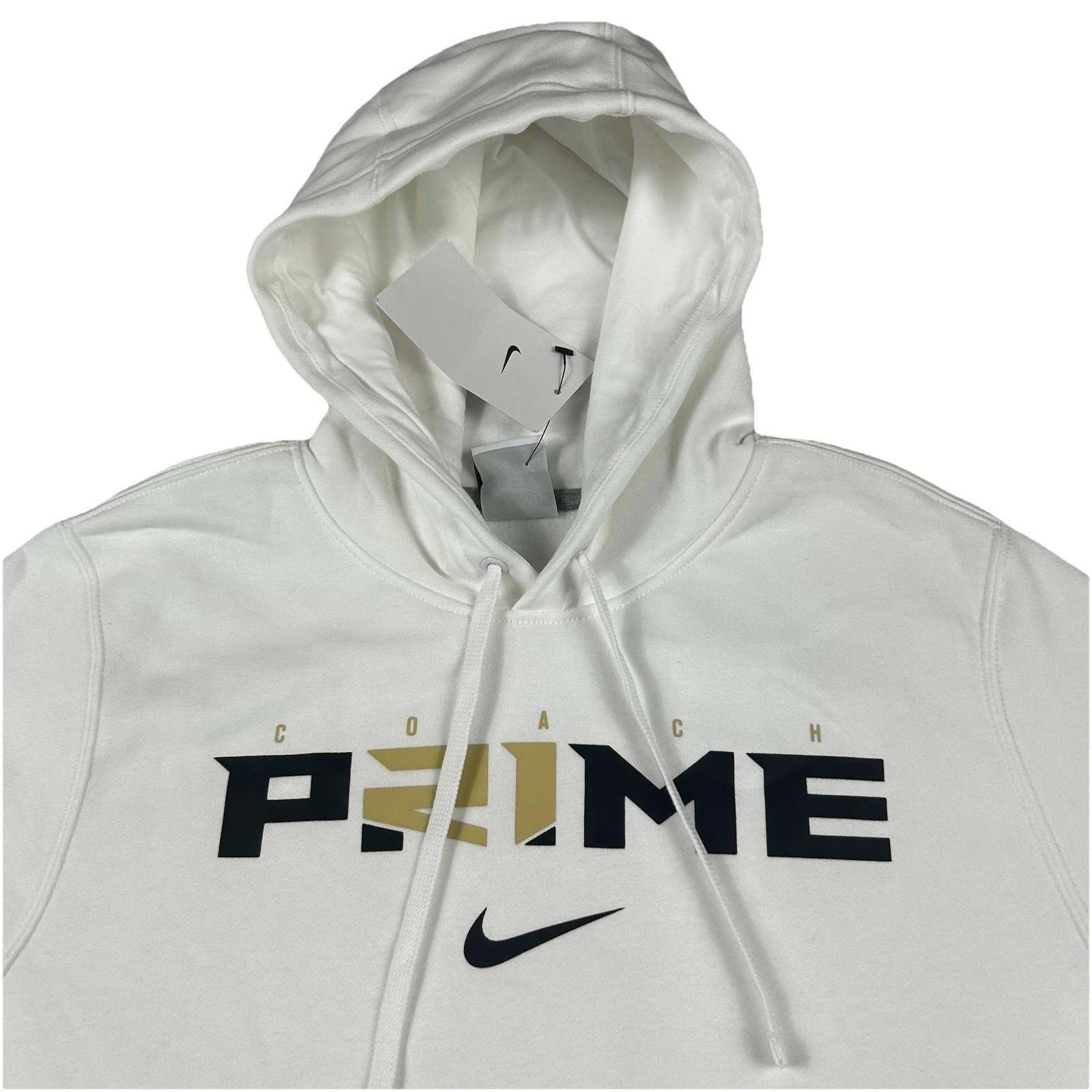 Felpa con cappuccio pullover Nike uomo Small Coach Prime 2.0 bianco club pile logo nuova con etichetta