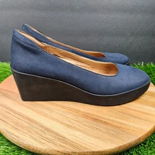 Vionic Sereno Shoes Womens 8 Blue Black Wedge Platform Slip On Pumps Comfort