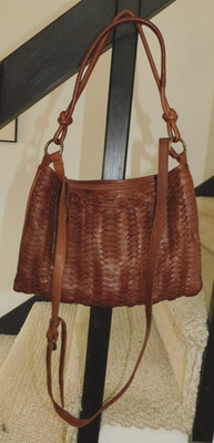 Ashwood Genuine Woven Leather Tote Bag w/Crossbody Strap & DOUBLE HANDLES