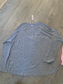 VICTORIA'S SECRET GRAY LONG SLEEVE TOPPINK STRIPED PANT PAJAMA SET Sz S NEW TAGS