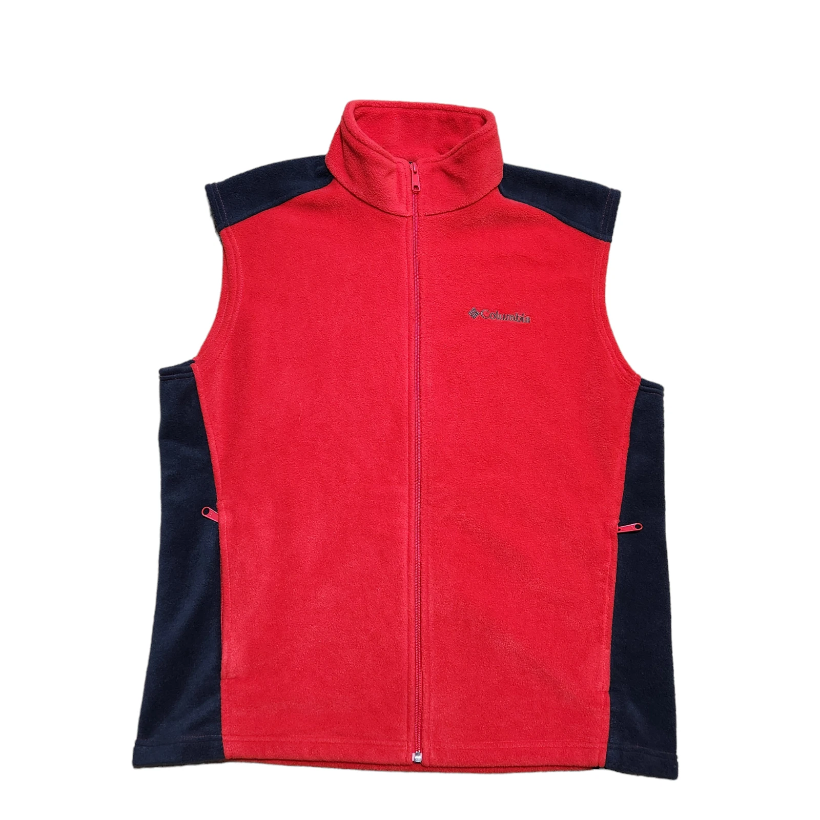 Columbia Men L Steens Mountain Fleece Vest Red Black Full Zip Hiking Layer