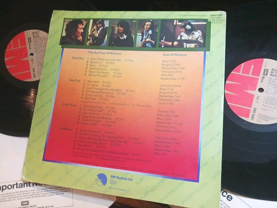 THE HOLLIES  -   The History Of The Hollies,     ORIG 1975 UK DOUBLE-LP / inners - Image 2 of 3