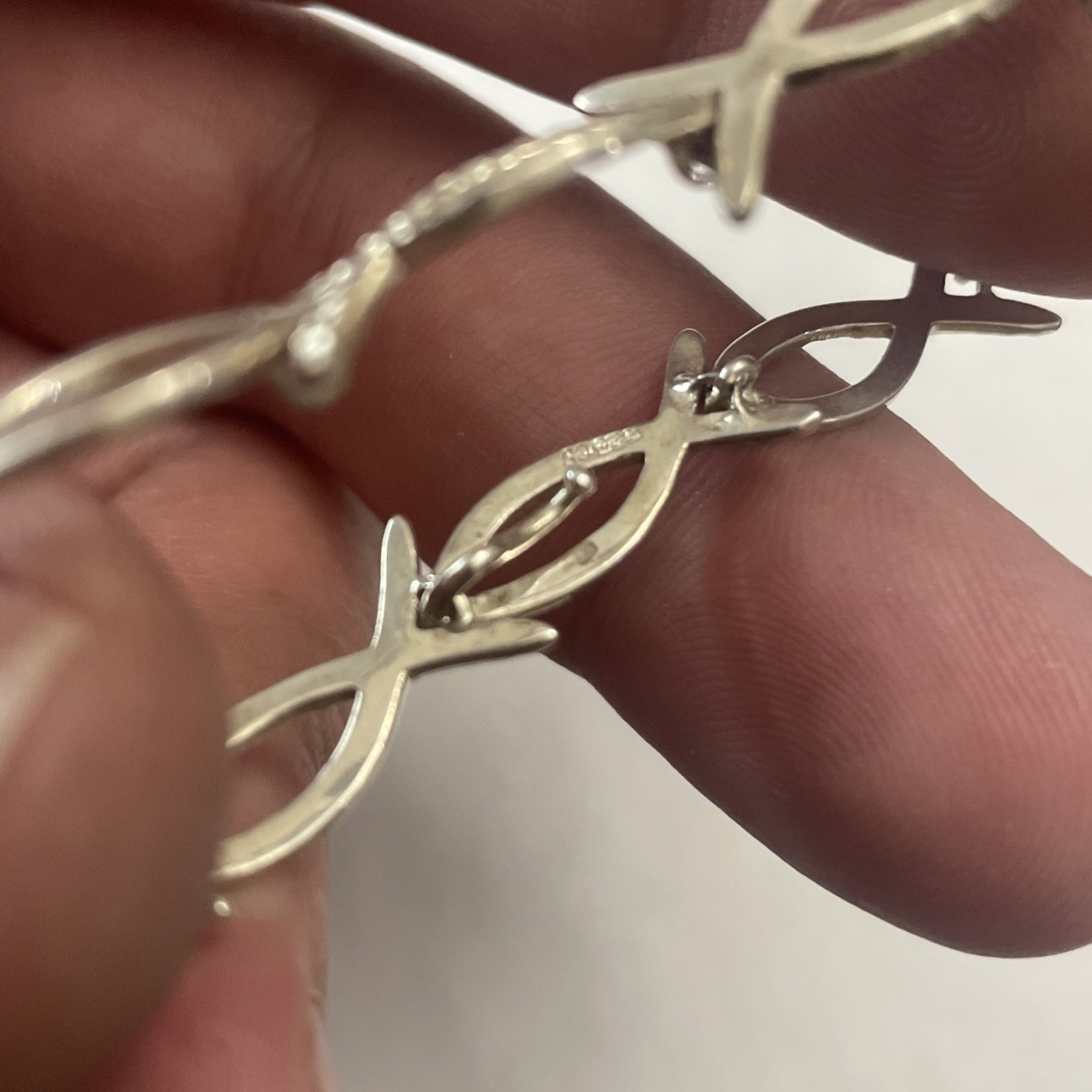 Vintage Solid Sterling Ichthus Fish Infinity Brac… - image 6