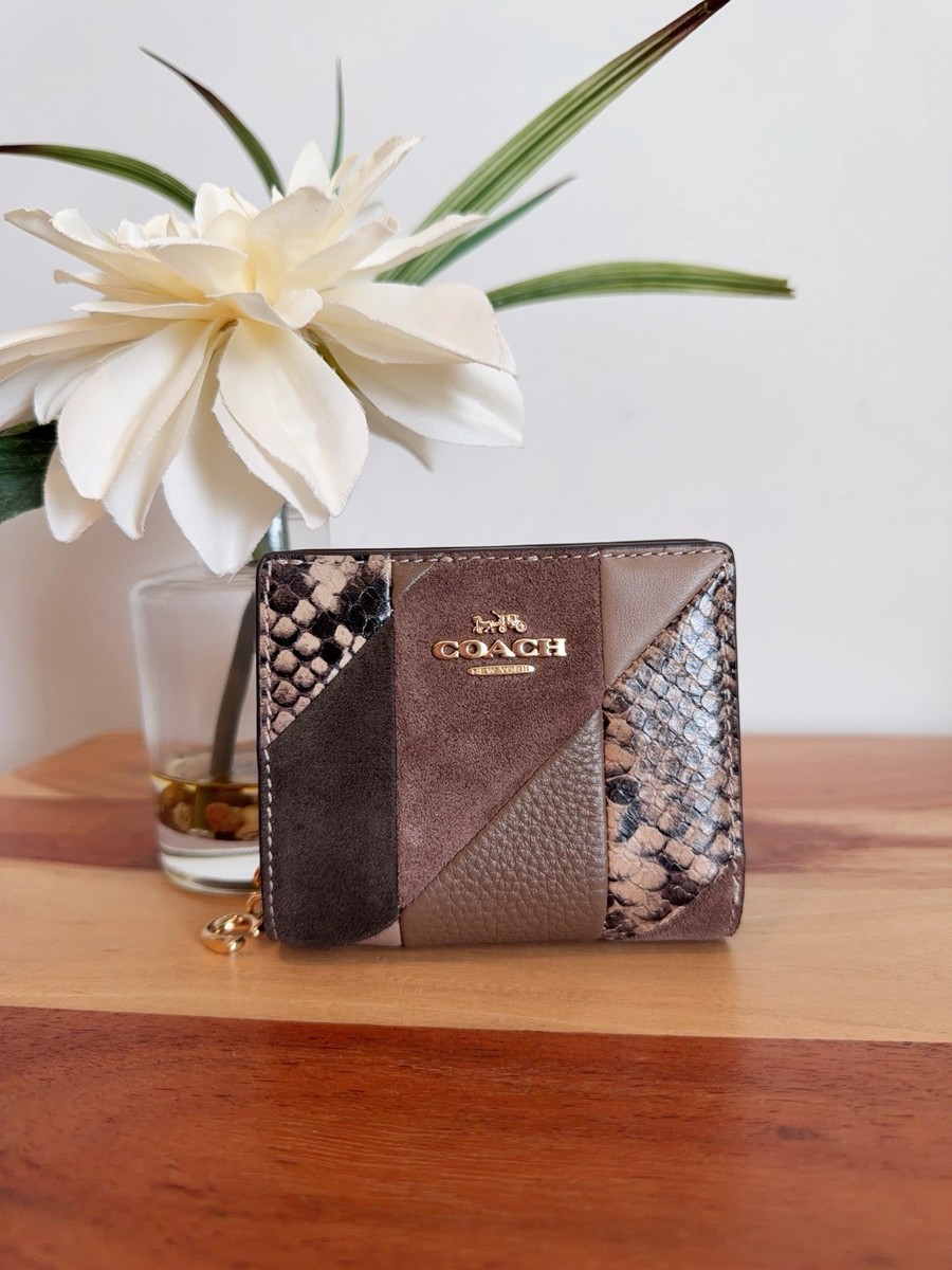 NWT Coach Snap Wallet With Patchwork And Snake Print In Leather