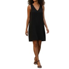 Amanda Uprichard Women's Black Crepe Shift Dress M Sleeveless Minimalist LBD