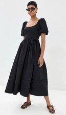 NWOT Reformation Everlyn Puff Sleeve Cotton Maxi-Dress Black Women's Size 2 $278