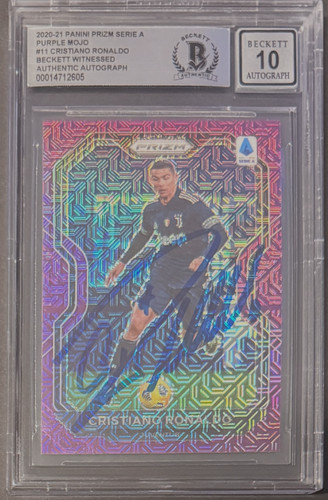 2020-21 Panini Prizm Serie A Purple Mojo Cristiano Ronaldo #11 Beckett AUTO 10