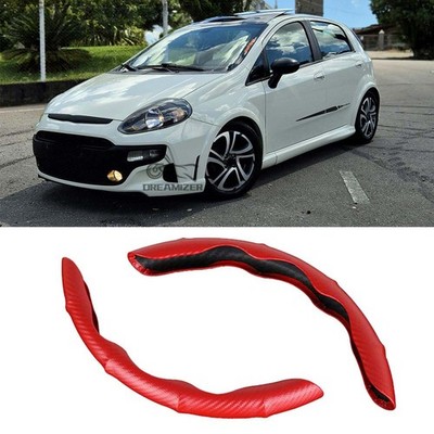 15'' Carbon Fiber Red Leather Steering Wheel Cover Non-Slip For Fiat Grande Punto