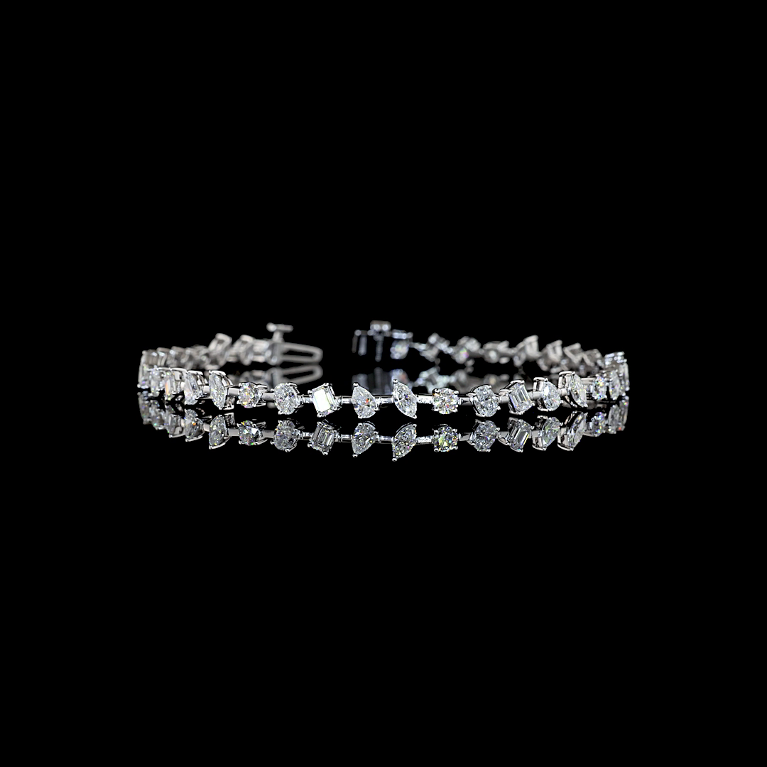 Lab-Grown 3.79 Carat MIX E-F-VS Diamond 14K White Gold Station Bracelet