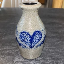 Vintage Rowe Pottery Works Salt Glazed Stoneware Vase-cobalt Blue Design Heart B