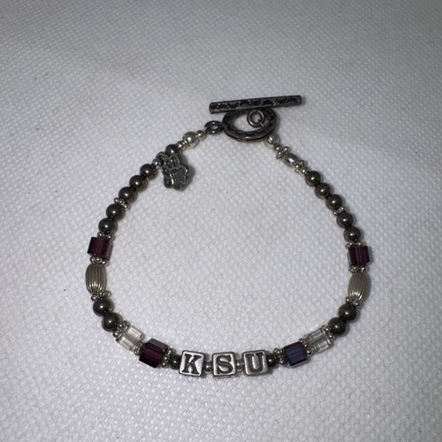 Vintage Sterling Silver KSU Charm Bracelet Kansas State Purple Stone 925 toggle - Image 1