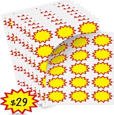 Garage Sale Stickers, Removable Adhesive Yards Price Sticker 3" x 2", Yellow
