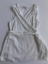 Banana Republic Petite White Sleeveless Ruffle Trim Tie-Front Blouse