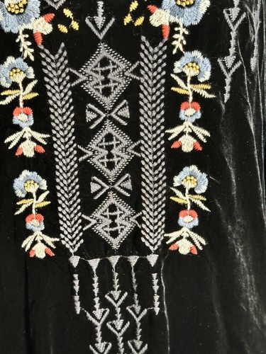 Johnny Was Black Velvet Tunic Top Women XL Mini Dress Embroidered Blouse BOHO - Picture 6 of 15