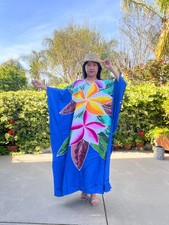 KD535 Floral Hand Painted Batik Women Plus Kaftan Kimono Maxi Dress up to 7X