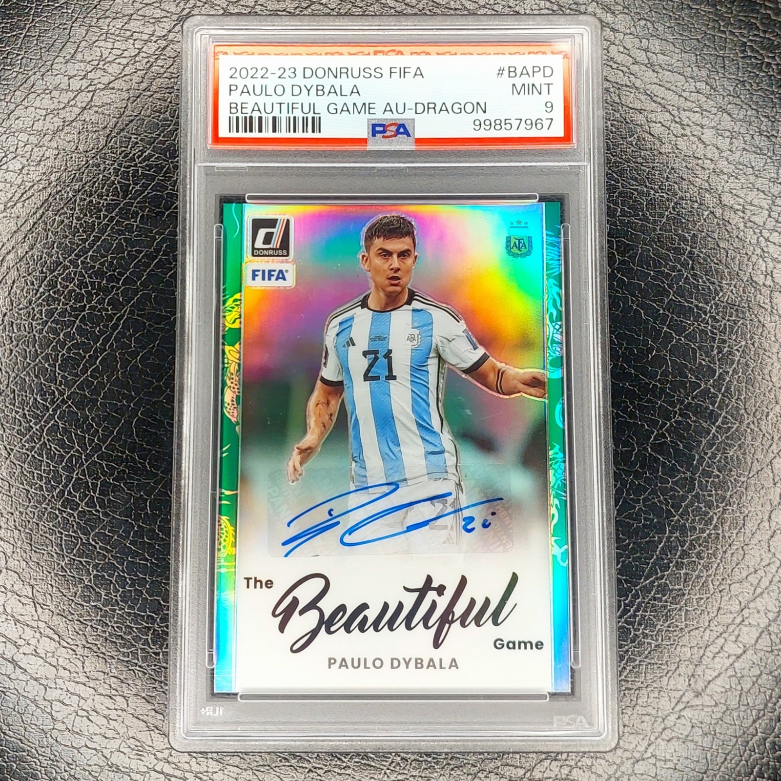 PSA 9 PAOLO DYBALA 1/8 The Beautiful Game DRAGON Auto 2022-23 Donruss Soccer 1/1 view 1