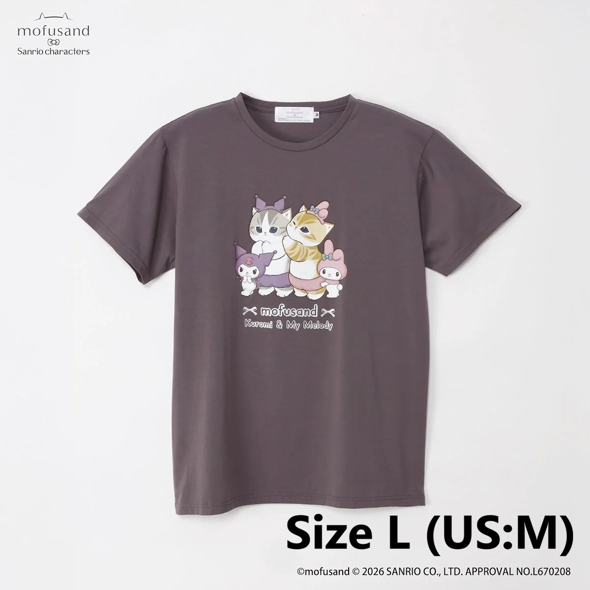 Mofusand × Sanrio Characters T-shirt Kuromi & My Melody Sumi Size L (US:M) Japan