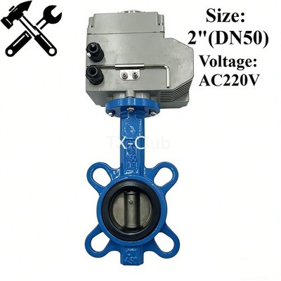 Motorized Butterfly Valve Wafer Type 2'' DN50 EPDM Sealing AC220V