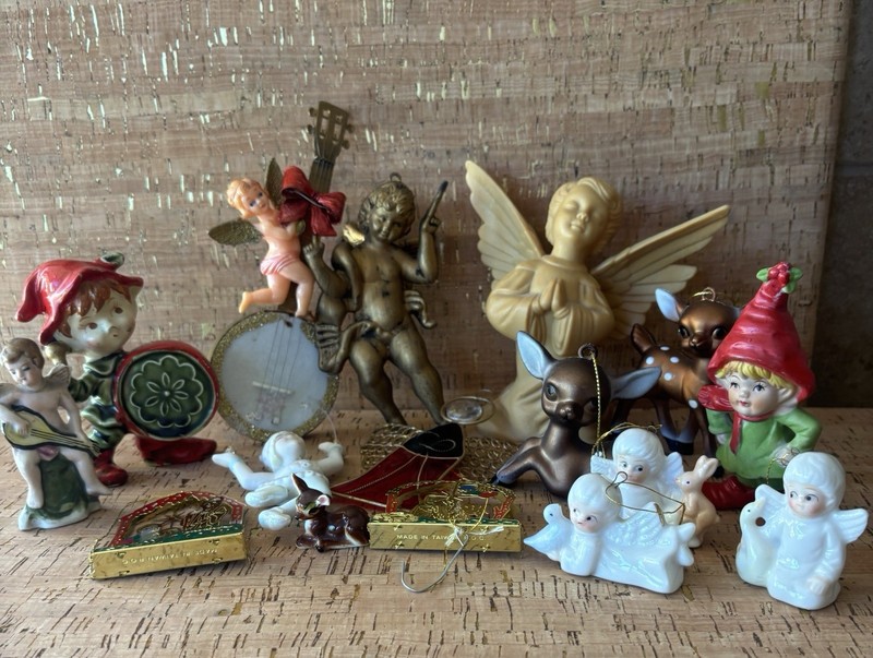 Vintage Lot Christmas Ornaments-Kitsch-Angels-Elves-Baby Deer