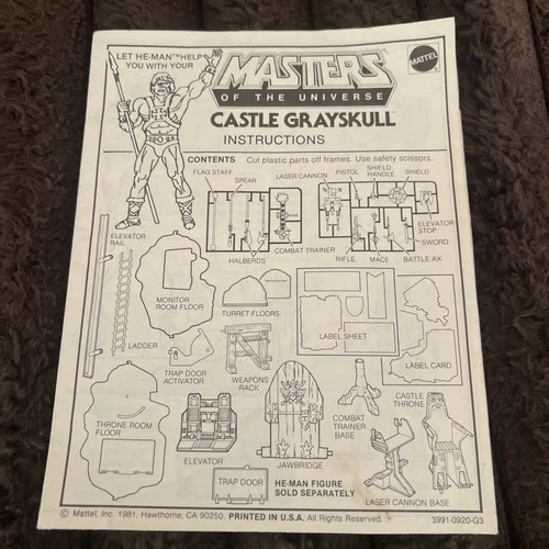Vintage MOTU Masters of the Universe Castle Grayskull Instructions He-Man