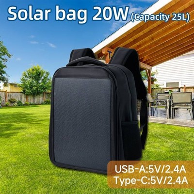 Solar Rucksack 20W USB A+C Schnellladung Leichter Tagrucksack für Reisen Wandern
