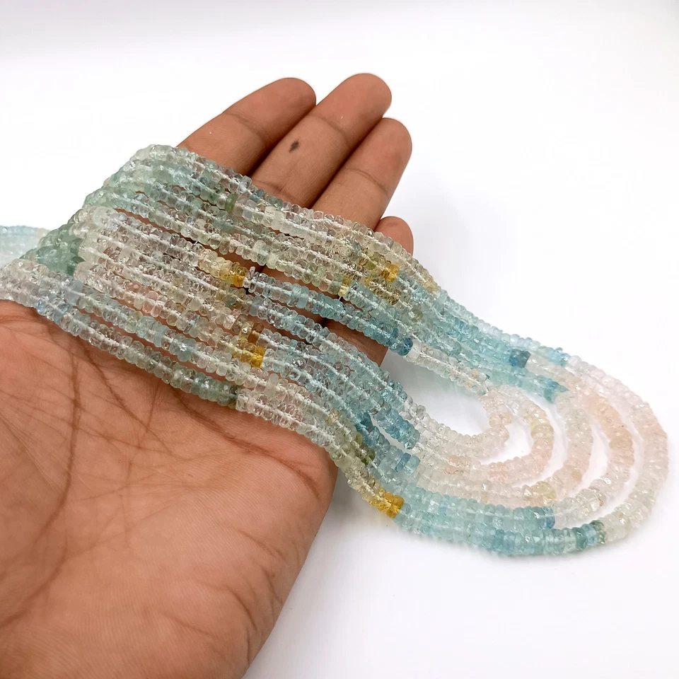 Collar de cuentas de 20 pulgadas 5 mm con piedras preciosas facetadas de neumático de color aguamarina múltiple regalos Foto 2 de 4