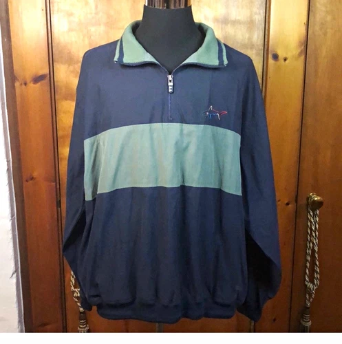 Greg Norman Collection Men's XL Navy/Green Colorblock 1/4 Zip Golf Pullover - product listing photo