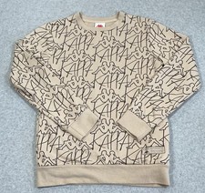 Kappa Y2K All Over Logo Print Crewneck Sweatshirt Beige Small
