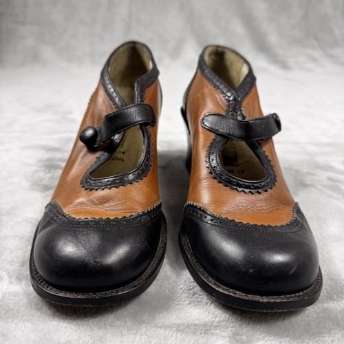 Giraudon Shoes Womens Size 39 Brown Black Leather Mary Jane Heels Made Portugal - Picture 2 of 13
