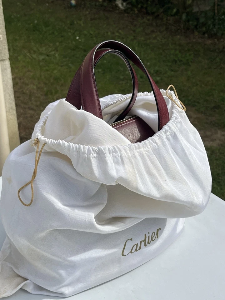 CARTIER Must de Cartier Boston Bag Bordeaux Leather Gold Hardware + Dustbag - Photo 3/4