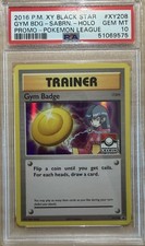 2016 POKEMON XY BLACK STAR PROMO POKEMON LEAGUE GYM BADGE SABRINA HOLO PSA 10