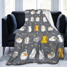 Cat Pattern Throw Blanket Gifts for Men Women Boy Girl Kid Soft Warm Flannel ...