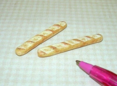 Miniature Resin Baguettes (2 LONG): DOLLHOUSE Miniatures Bread Rolls 1:12 - Image 1 of 2