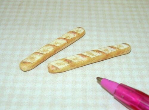 Miniature Resin Baguettes (2 LONG): DOLLHOUSE Miniatures Bread Rolls 1:12 - Picture 1 of 2