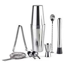 ACCOUTREMENT Cocktail Shaker Set – 9 Pcs Professional Bartender Kit with Shak...